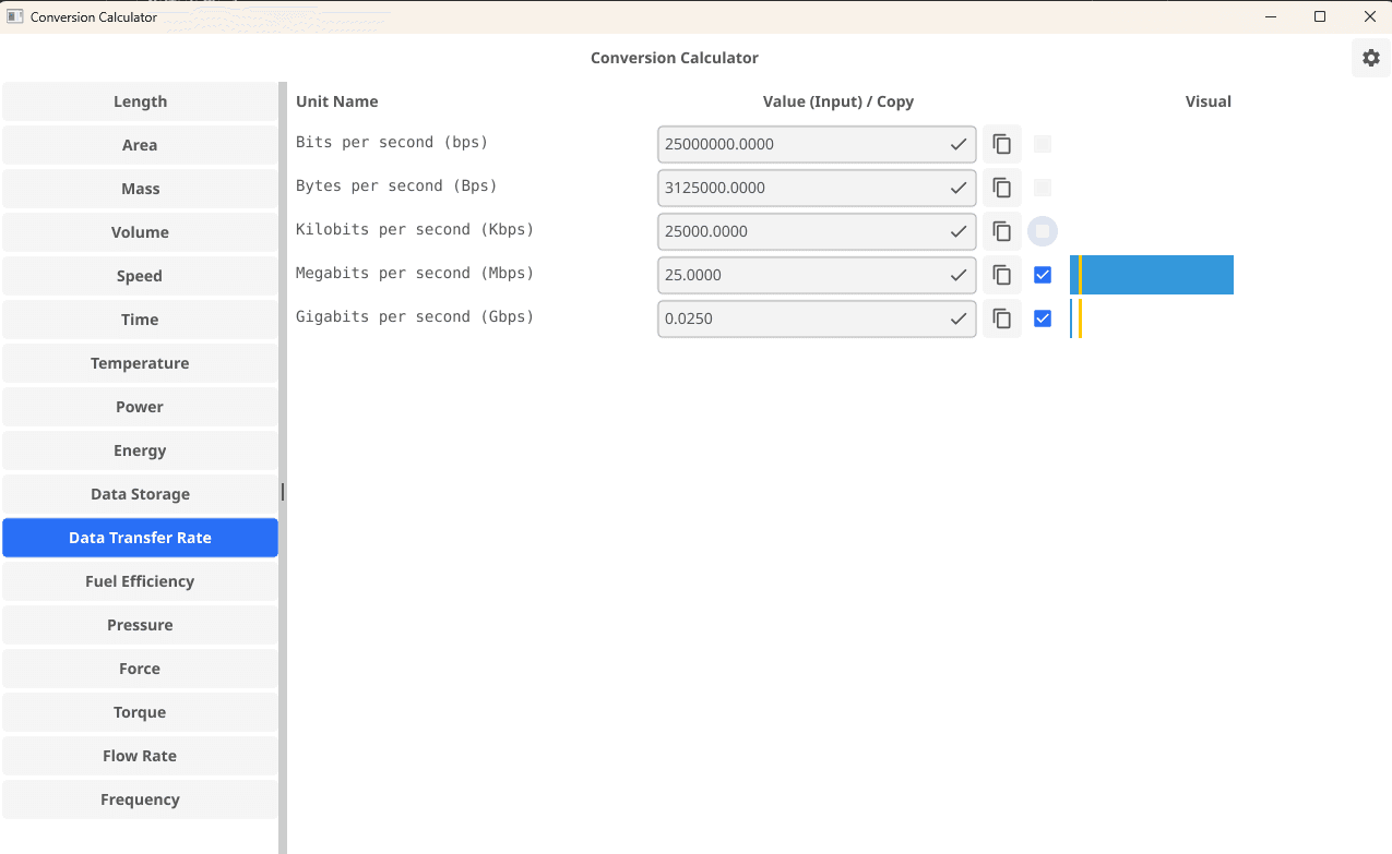 Conversion Calculator data transfer rate conversion interface