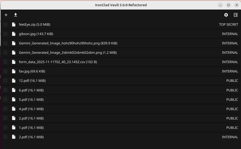 IronClad Vault user interface with file action panel